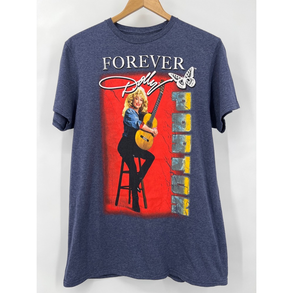Dolly Parton Forever Graphic T-Shirt Blue Heather Short Sleeve Crew Neck Medium
